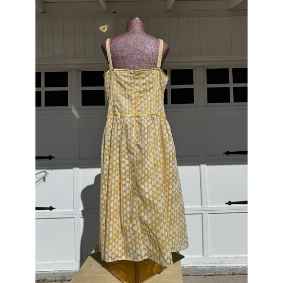 Vintage Robbie Bee Fit and Flare Polka Dot Yellow & White Midi Dress Zipper Sz14 - Picture 6 of 12